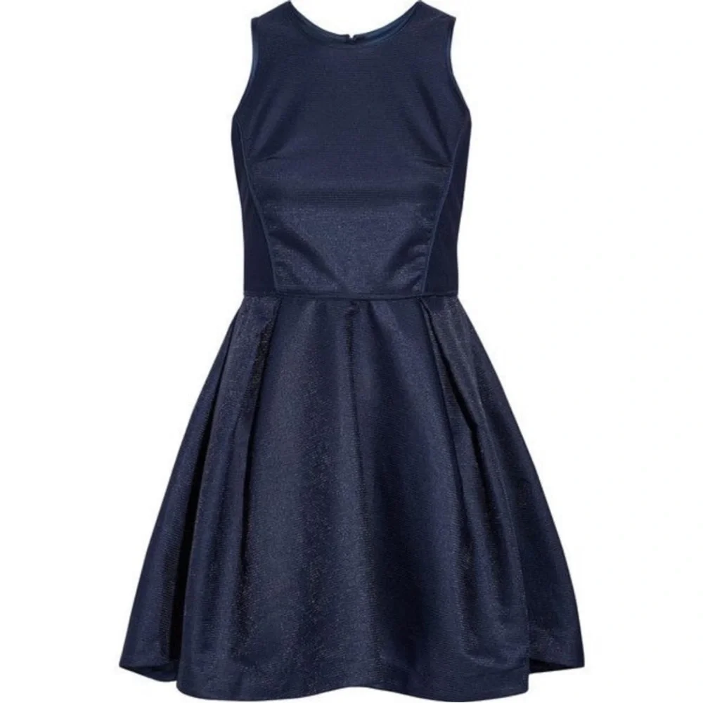 Maje Grease Fit and Flare Midnight Blue Marine Mini Dress Ribbed Textured - Picture 8 of 9